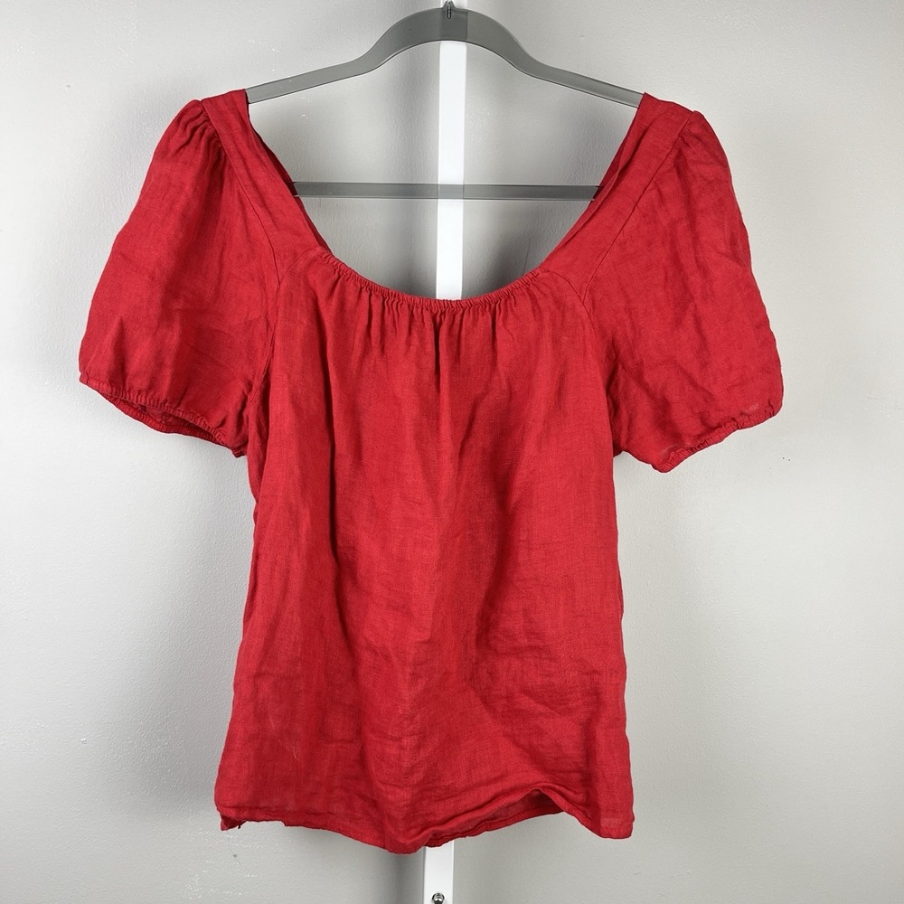 Bella Umbra Italy Linen Top Womens L Red Boho Coastal Resort Lagenlook - Picture 2 of 5